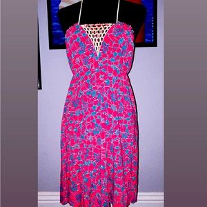 Free People - Halter Floral Dress w/ crochet beaded detail - Size Large